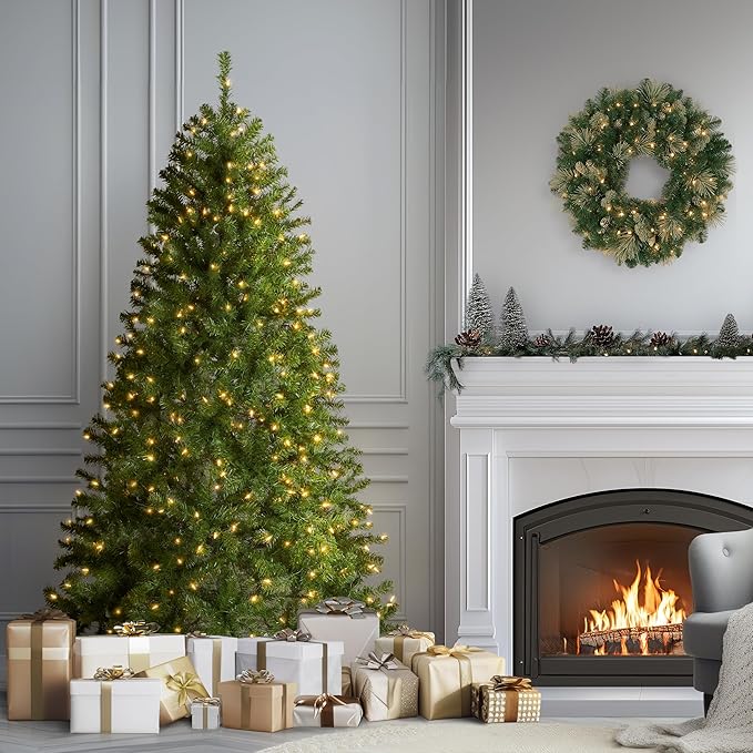 National Tree Company 6.5 ft Pre-Lit North Valley Spruce Artificial Christmas Tree, 450 Clear Lights, 816 Tips, Includes Stand, Green