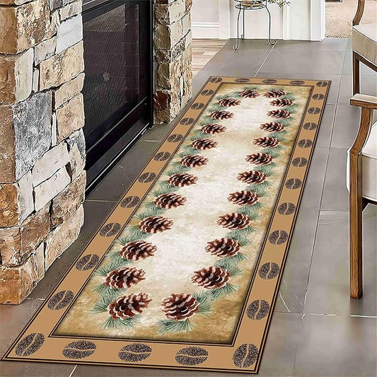 Pinecone Runner Rug,1.3x7ft,American Country Woodland Runner Rugs for Hallway,Vintage Southwestern Farmhouse Decor Carpet Runner for Entrance, Washable Non-Slip Runner Mat for Living Room