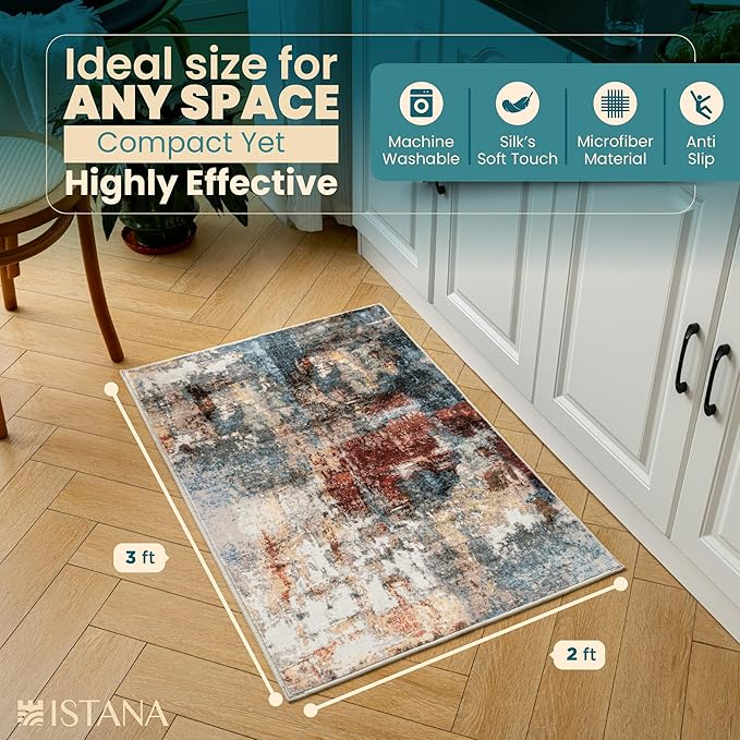 Istana 2x3 Area Rug - Multi/Red Boho Rugs for Living Room 2x3 - Foldable Small Rugs for Bedroom - Stain Resistant Washable Rug Non Slip - Eco-Friendly Area Rugs Indoor