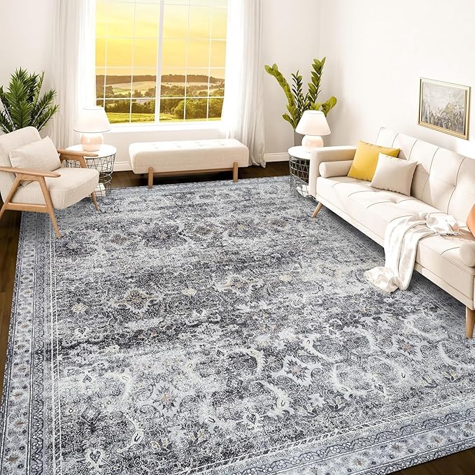 Istana 9x12 Area Rug - Grey 9 x 12 Area Rugs for Living Room - Foldable 9x12 Rugs for Bedroom - Stain Resistant Washable Rug - Eco-Friendly Area Rugs