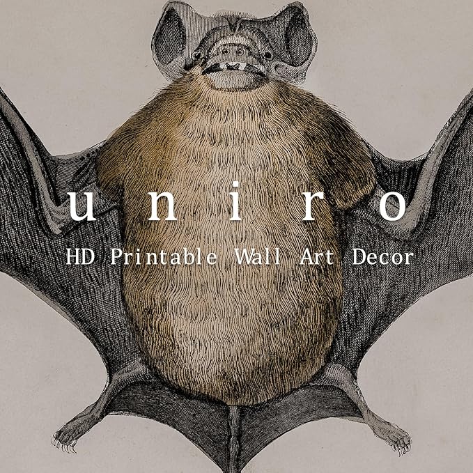 uniro Retro Bats Wall Decor Bats Wall Art Canvas Print,Vintage Hipster Gothic Wall Decor - Gift for Gothic, Horror, Vampire Fans Creepy Scary Anatomical Picture Poster for Home Living Room Office