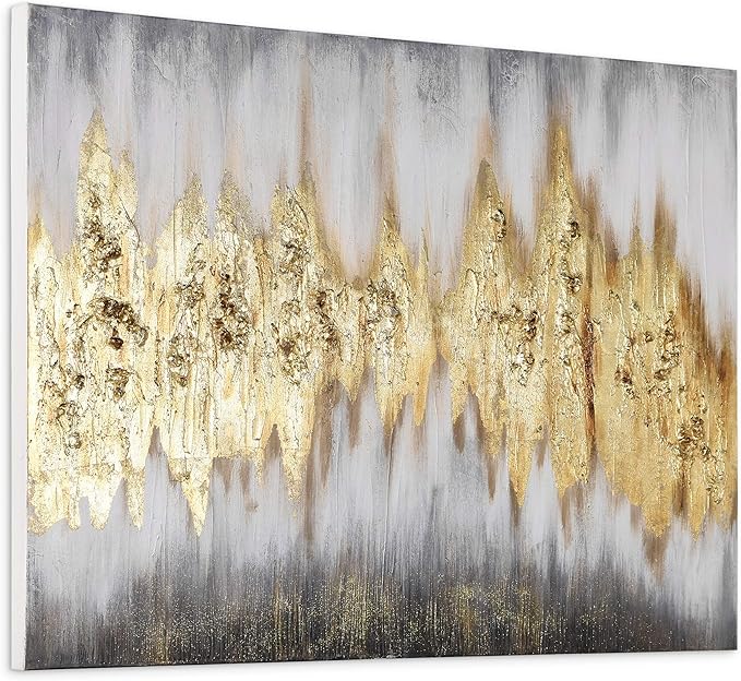 Empire Art Direct Abstract Wall Art Textured Hand Painted Canvas by Martin Edwards, Unframed, 40" x 30", Gold Frequency