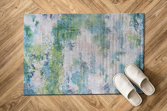 Non Slip Rugs 2x3 Modern Abstract Easy Silk Rubber Backing Soft Entryway Area Rug for Door Mat Easy to Clean Non Shedding Kitchen for Bedroom Indoor Carpet (Teal - Green, 2x3)