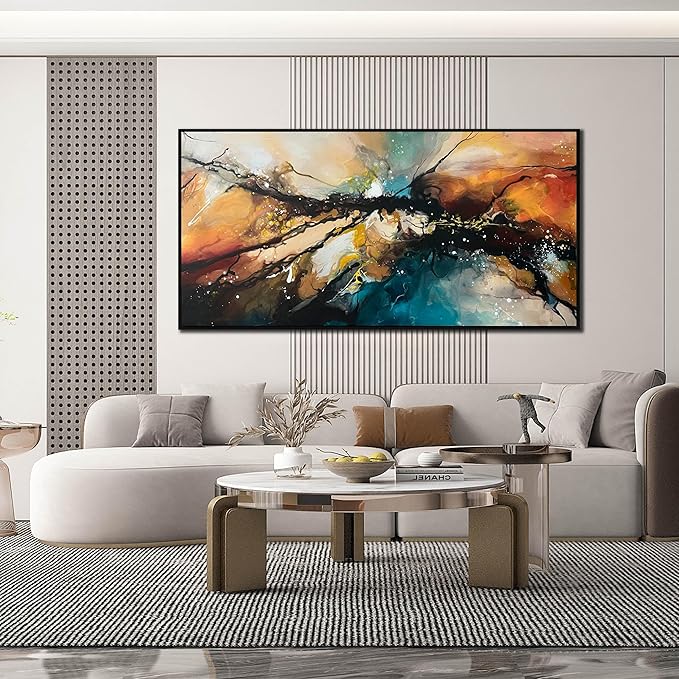 Abstract Hand Painted Wall Art for Living Room - Modern Office Wall Art Ideas Paintings - Large Picture Frames for Wall Size 29" x 59"