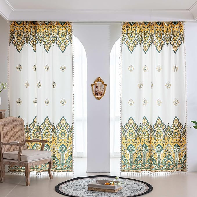 Boho Floral Curtains French Country Farmhouse Curtains 102 Inches Long Light Filtering Window Rod Pocket Drapes for Living Room 2 Panels