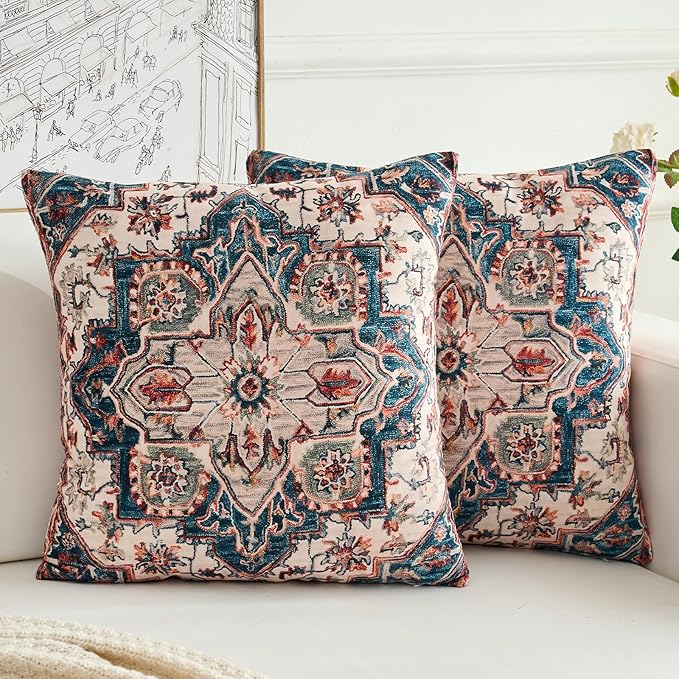 Boho Throw Pillow Covers 22x22 inch Set of 2,Boho Vintage Carpet Pattern Antique Ethnic Decor Double Sided Pattern Cushion Cover Soft Pillow Case Living Sofa Room Bed Square Pillow Cover