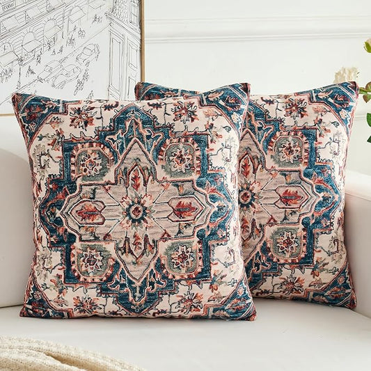 Boho Throw Pillow Covers 26x26 inch Set of 2,Boho Vintage Carpet Pattern Antique Ethnic Decor Double Sided Pattern Cushion Cover Soft Pillow Case Living Sofa Room Bed Square Pillow Cover