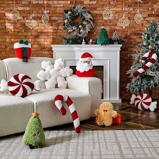 Uvvyui Christmas Pillows Santa Pillow Cute Santa Claus Christmas Decorations Pillows Soft Aesthetic Room Decor Soft Winter Pillow Cute Plush Cushions Xmas Decor for Couch Sofa Bed 9"x11.8"