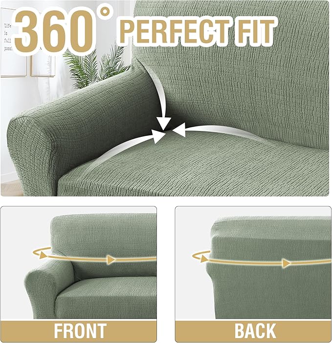 H.VERSAILTEX Jacquard Sofa Slipcover with Waterproof Seat Furniture Protector 1 Piece Stretch Sofa Covers with Elastic Bottom for Kids, Pets, Dog(Sofa XL, Sea Grass)