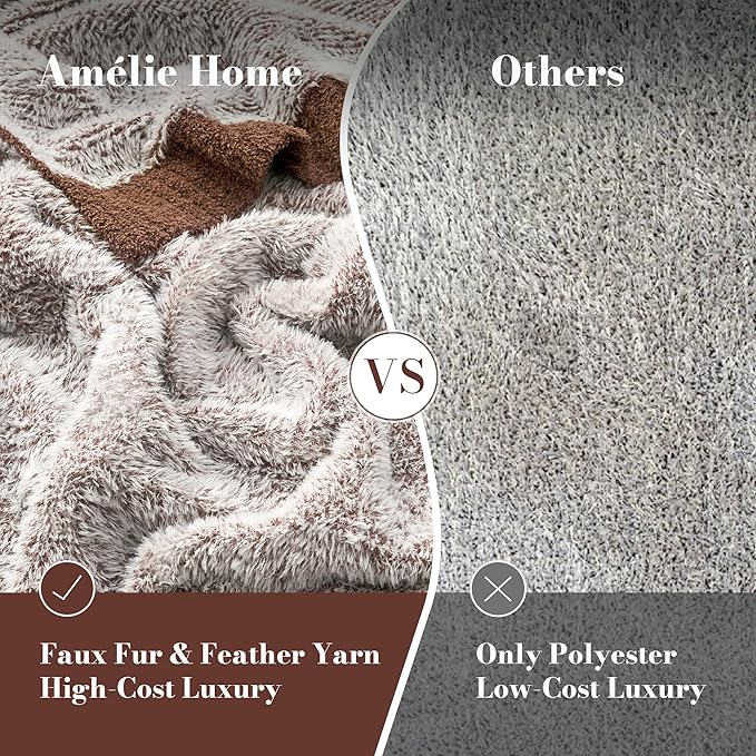 Amélie Home Knit Throw Blanket for Couch, Super Soft Cozy Fuzzy Throws for Sofa Bed Living Room, Luxury Cozy Fluffy Throw for Room Decor, 60" x 80", Heather Brown