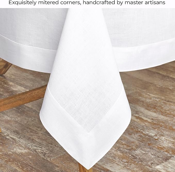 D'Moksha Homes White Linen Tablecloth 60 x 120 Inch - 100% Pure Linen Tablecloth for Rectangle Tables - Machine Washable Table Cloth for Fall, Thanksgiving, Christmas, Holiday