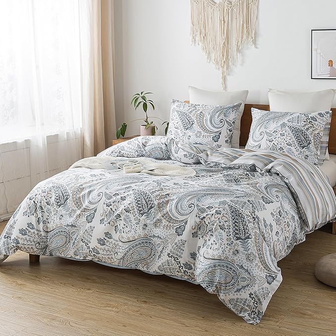 HoneiLife King Size Duvet Cover - 3pcs Paisley Comforter Cover, Soft & Breathable Floral Bedding Duvet Cover Sets with Zipper Closure & Corner Ties, Wildflower Comforter Cover Sets All Season Use