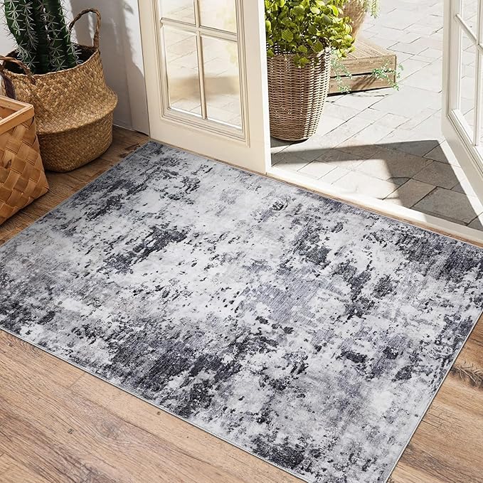 Modern Abstract 2x3 Area Rug Non Slip Non Shedding Low Pile Stain Resistant Rug for Entryway Kitchen Bedroom,Grey