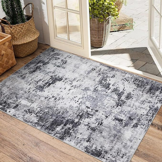 Modern Abstract 2x3 Area Rug Non Slip Non Shedding Low Pile Stain Resistant Rug for Entryway Kitchen Bedroom,Grey