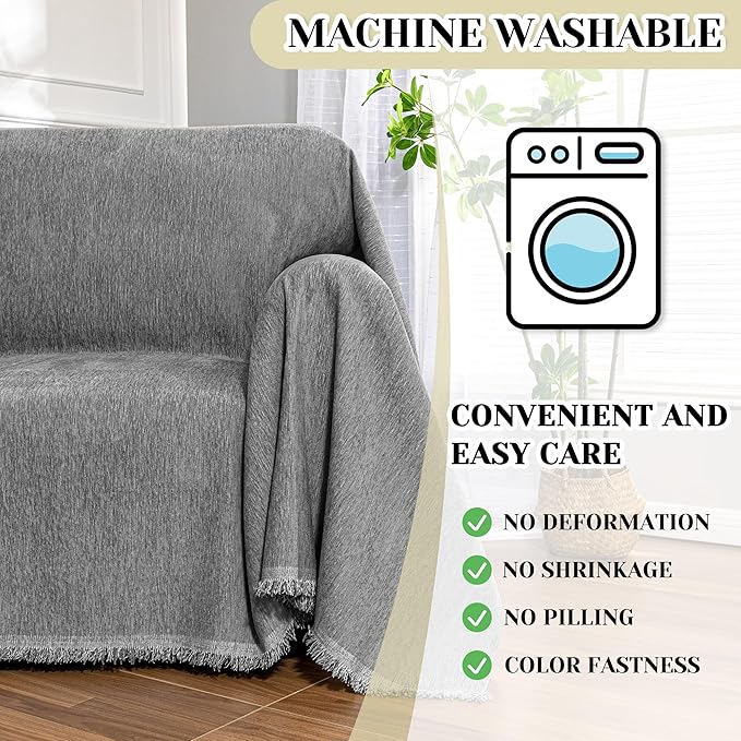 MEETSKY Small Couch Cover Oversized Chair Cover Washable Sofa Cover Grey Couch Protector, Sofa Throw Cover for Couches Single Sofa Slipcovers Couch Recliner Cover, 71"x 91"