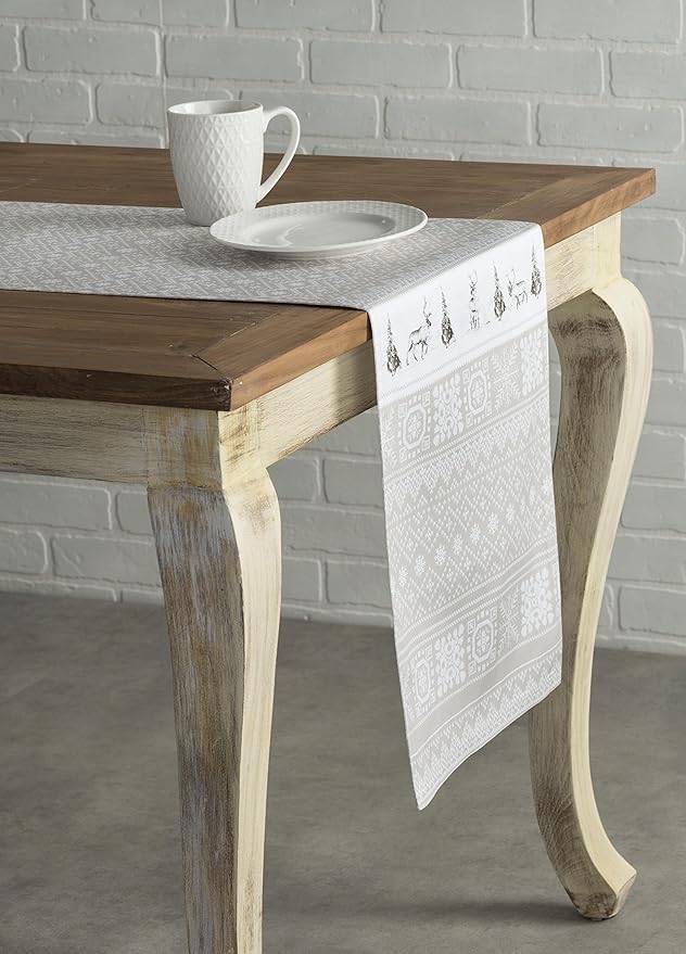 Maison d' Hermine Table Runner 100% Cotton Single Layer Table Runners 36 inches Long for Thanksgiving Christmas Decorations Home Kitchen Dining Party Wedding (Cozy Christmas, 14.5" x 36")