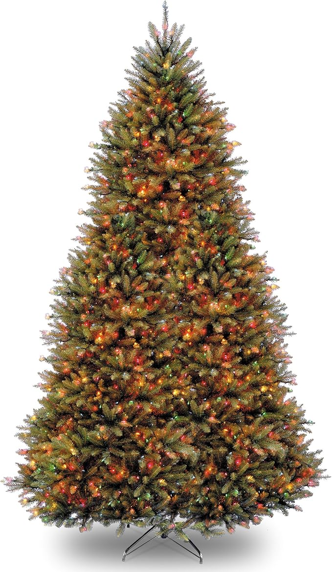 National Tree Company 12 ft Pre-Lit Dunhill Fir Artificial Christmas Tree, 1,200 LED Lights, 7,794 Tips, PowerConnect, Foot Pedal, 10 Light Functions, Includes Stand, Green