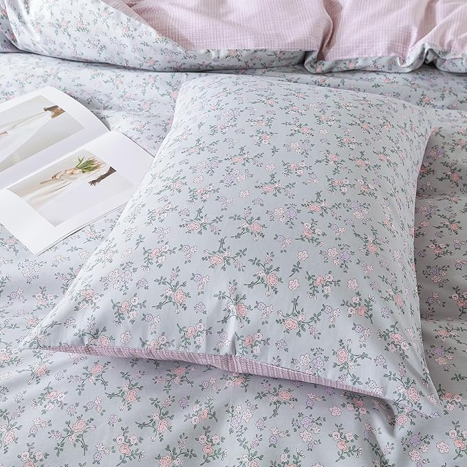 HoneiLife Floral Duvet Cover Queen - 100% Cotton Comforter Cover, Botanical Bedlinen Set with Zipper Closure & Corner Ties, 3-PC Wildflower Comforter Cover Sets