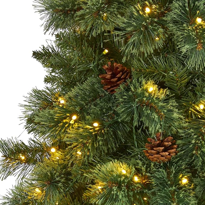 Nearly Natural 9ft. White Mountain Pine Artificial Christmas Tree with 650 Clear LED Lights and Pine Cones