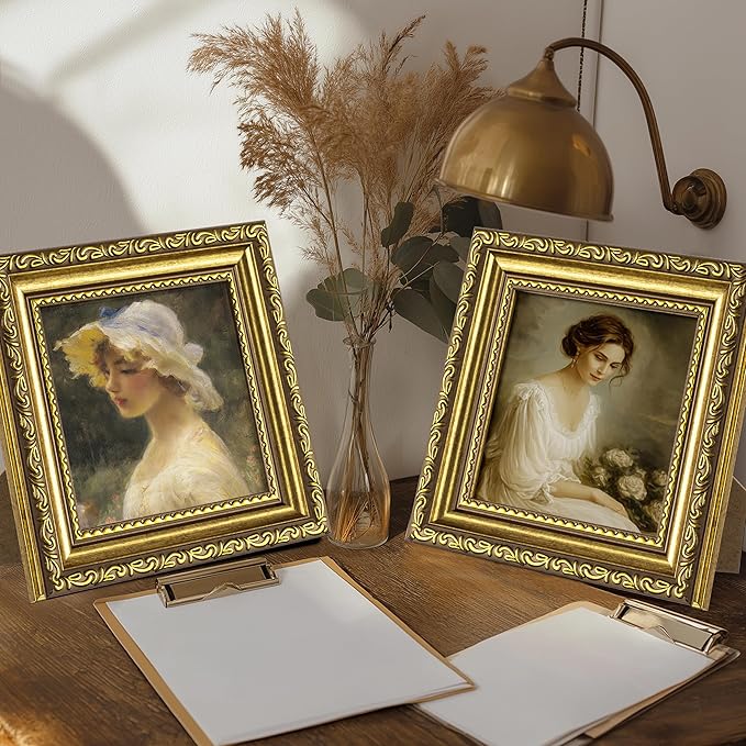 eletecpro 4x4 Picture Frames Set of 2, Ornate Vintage Photo Frame with Glass, Rustic Gold Frames Display 4 x 4 Photo for Tabletop, Gold