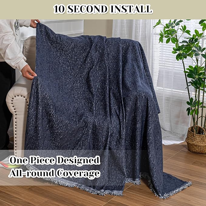MEETSKY Navy Blue Couch Cover Sofa Covers Single Recliner Couch Cover, Sofa Throw Cover for Couches Sofa Slipcovers Furniture Covers Modern Style for Living Room Decoration, 71"x 91"