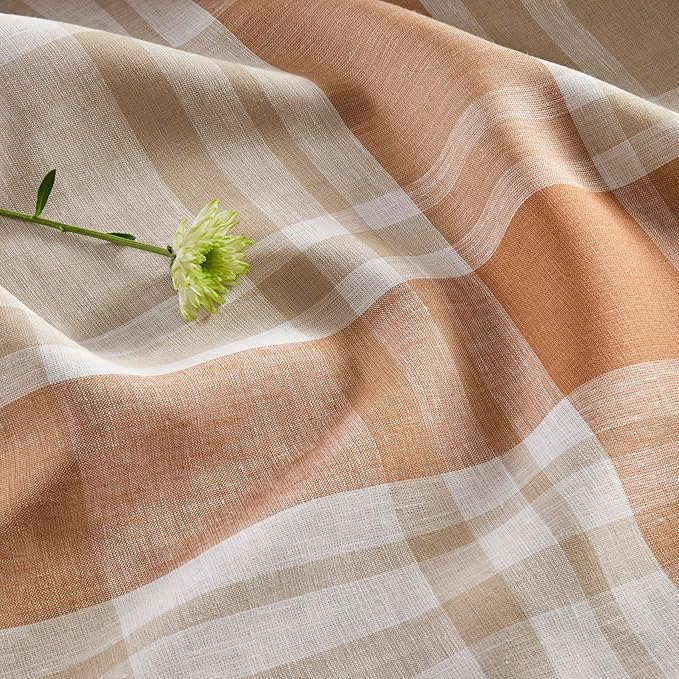 Solino Home Linen Plaid Square Tablecloth 50 x 50 Inch - 100% Pure Linen Fall Harvest Table Throw - Machine Washable Table Cloth for Autumn, Thanksgiving, Holiday