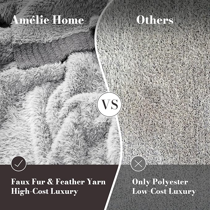 Amélie Home Knit Throw Blanket for Couch, Super Soft Cozy Fuzzy Throws for Sofa Bed Living Room, Luxury Cozy Fluffy Throw for Room Decor, 60" x 80", Heather Grey