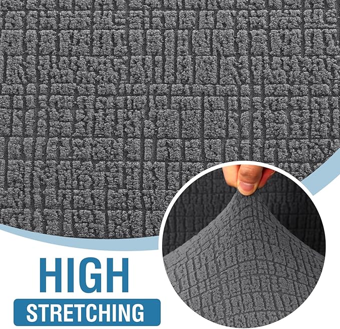 H.VERSAILTEX Jacquard Sofa Slipcover with Waterproof Seat Furniture Protector 1 Piece Stretch Sofa Covers with Elastic Bottom for Kids, Pets, Dog(Sofa, Grey)