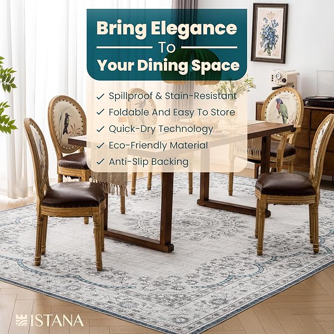 Istana 9x12 Area Rug - Pink Beige Whisper/Grey/Blue Area Rugs - Foldable Washable Area Rugs Living Room - Stain Resistant Washable Rugs for Living Room - 9x12 Rugs
