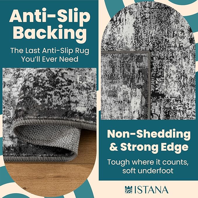 Istana 8x10 Area Rug - Grey Black 8x10 Rugs for Living Room - Foldable Rugs for Bedroom - Stain Resistant Washable Rug - Eco-Friendly Area Rugs - Easy to Clean Living Room Rug