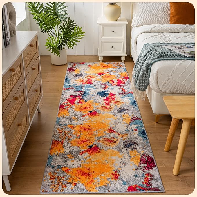 Istana Hallway Runner Rug 2.5x8 - Multi Colors Kitchen Rugs Non Slip Washable -Silk's Soft Touch Carpet Runner - Stylish Rugs for Home