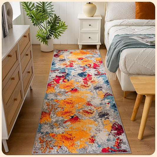 Istana Hallway Runner Rug 2.5x8 - Multi Colors Kitchen Rugs Non Slip Washable -Silk's Soft Touch Carpet Runner - Stylish Rugs for Home