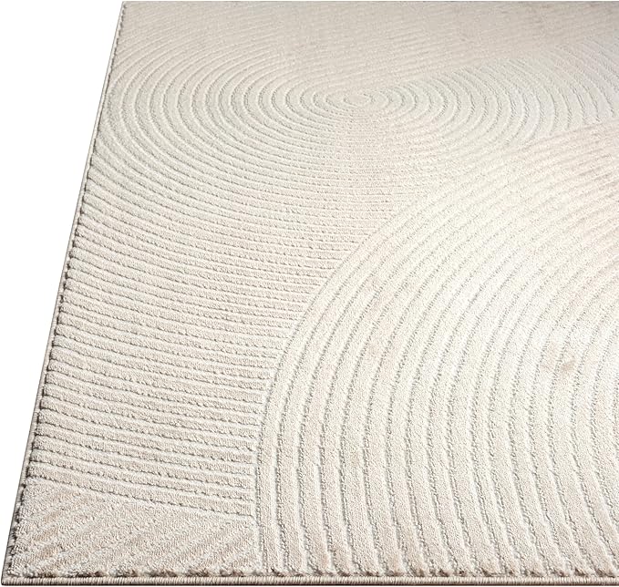 Abani Neutral Beige Area Rug 6' x 9' for Living Room, Bedroom - Zen Reiki Circles Pattern - Durable & Easy to Clean