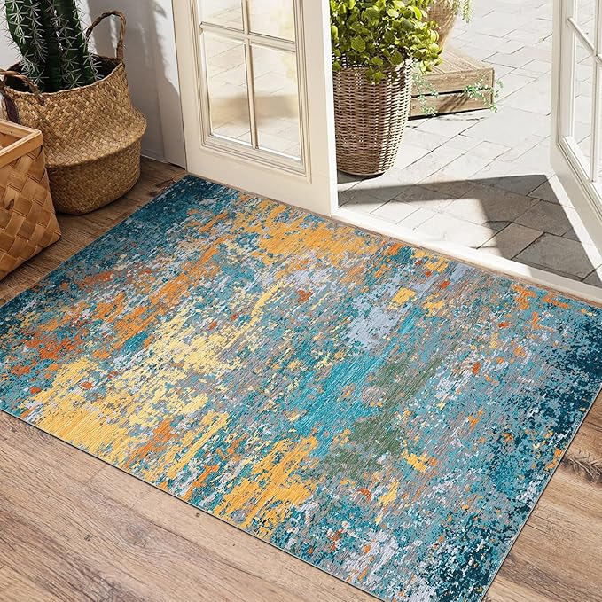 Modern Abstract 2x3 Area Rug Non Slip Non Shedding Low Pile Stain Resistant Rug for Entryway Kitchen Bedroom,Multi Color