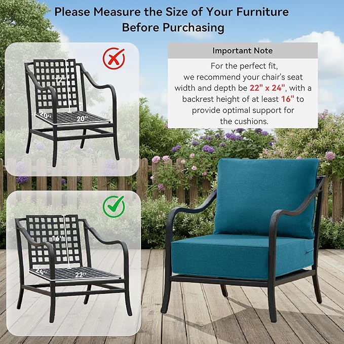 6" Thick Outdoor Cushions 22x24x6, 8-Set Deep Seat Patio Cushions with Removable Cover, Waterproof & Fade Resistant Replacement for Wicker Chair, Loveseat, Sofa - Peacock Green
