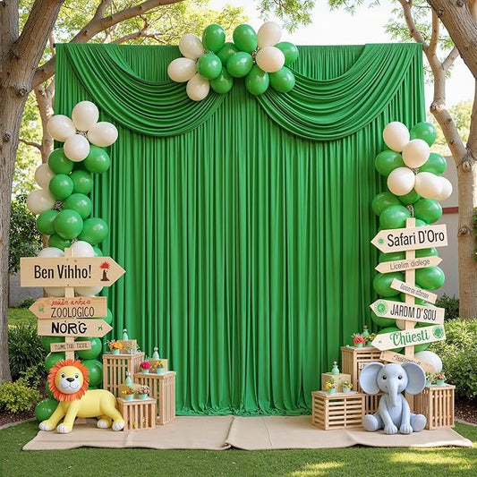 10ftx10ft Wrinkle Free Green Backdrop Curtains for Parties, Silky Polyester Photo Backdrop Drapes 2 Panels 5x10ft Back Drop Cloth for Wedding Birthday Baby Shower Photography Background