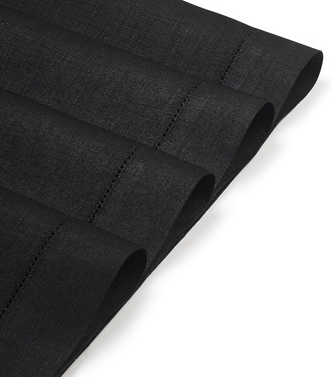 D'Moksha Homes Linen Placemats Set of 6 - Classic Hemstitch Black Placemats 14 x 19 Inch - 100% Pure Linen Table Mats for Winter, Christmas, Holiday - Handcrafted and Machine Washable