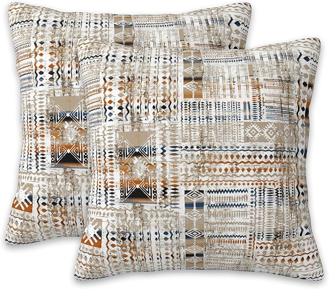 African Tribal Geometric Pillow Covers 18X18 Set of 2, Modern Mosaic Carpet Style Decorative Throw Pillow Covers, Pillowcase Cushion Case for Home Sofa Couch Indoor Outdoor Decorations