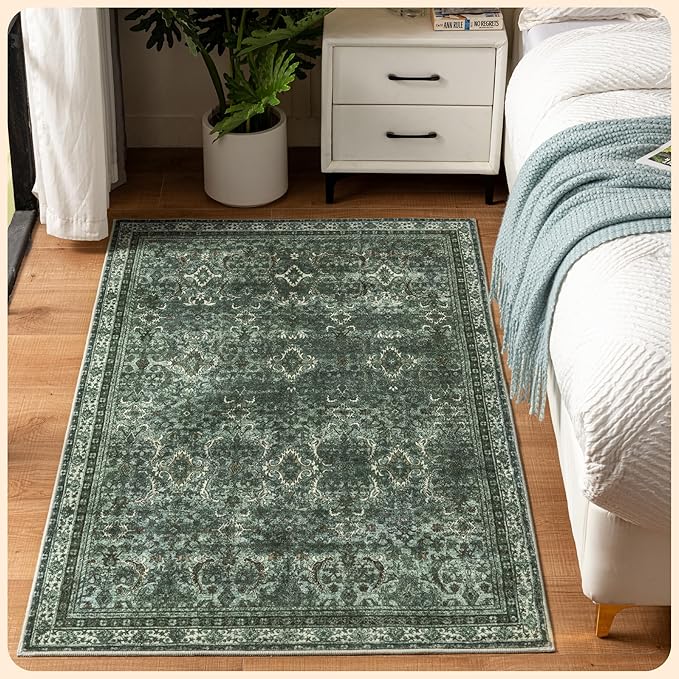 Istana 3x5 Area Rug - Dark Green Modern Rugs for Living Room 3x5 - Foldable Rugs for Bedroom/Living Room Rug - Stain Resistant Washable Rug - Eco-Friendly Small Area Rugs