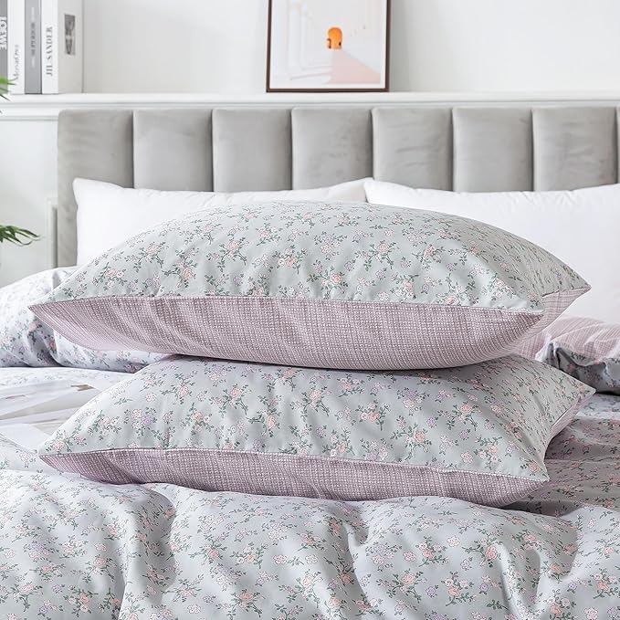HoneiLife Floral Duvet Cover Queen - 100% Cotton Comforter Cover, Botanical Bedlinen Set with Zipper Closure & Corner Ties, 3-PC Wildflower Comforter Cover Sets