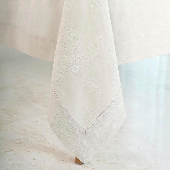 D'Moksha Homes Linen Tablecloth for Rectangle Tables 60 x 132 Inch - 100% Pure Linen Light Natural Table Cloth - Machine Washable Cloth Tablecloth for Fall, Thanksgiving, Christmas, Holiday