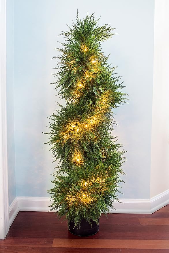 Nearly Natural 43in. Artificial Cedar Spiral Topiary with Lights
