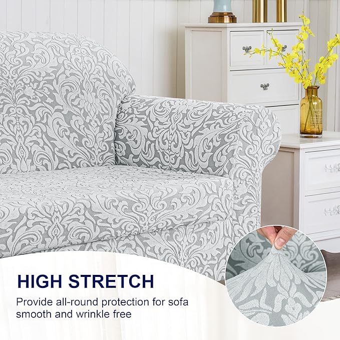 SUBRTEX Chair Slipcovers, 2 Piece, Stretch Armchair Sofa Cover for Living Room Couch Cover Machine Washable Furniture Protector Cover, Jacquard Damask (Small, Light Smoky Gray)