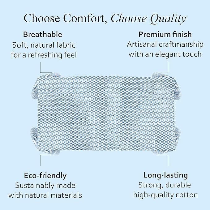 CPC Tablecloth 100% Cotton 70x118 Inch Indian Block Print Rectangle Table Cover, Table Cloth for Weddings, Spring/Summer, Barbeque - Apatite Blue