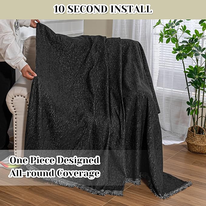 MEETSKY Black Oversized Chair Cover, Chenille Armchair Couch Cover for 1 Cushion Couch for Dog, Sofa Slipcovers Furniture Protector for Pet, 71" X 91"