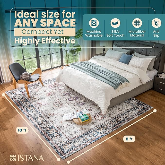 Istana Living Room Rugs 8x10 - Multi Colored Bedroom Rug 8x10 Under Bed - Foldable Rugs 8 X 10 Living Room - Stain Resistant Modern Rug - Eco-Friendly Luxe Weavers Colorful Area Rugs