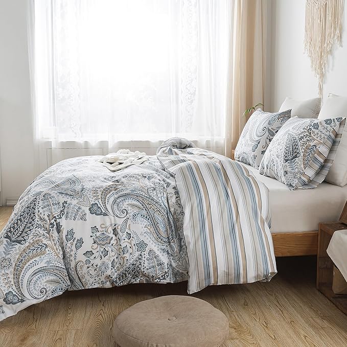 HoneiLife King Size Duvet Cover - 3pcs Paisley Comforter Cover, Soft & Breathable Floral Bedding Duvet Cover Sets with Zipper Closure & Corner Ties, Wildflower Comforter Cover Sets All Season Use