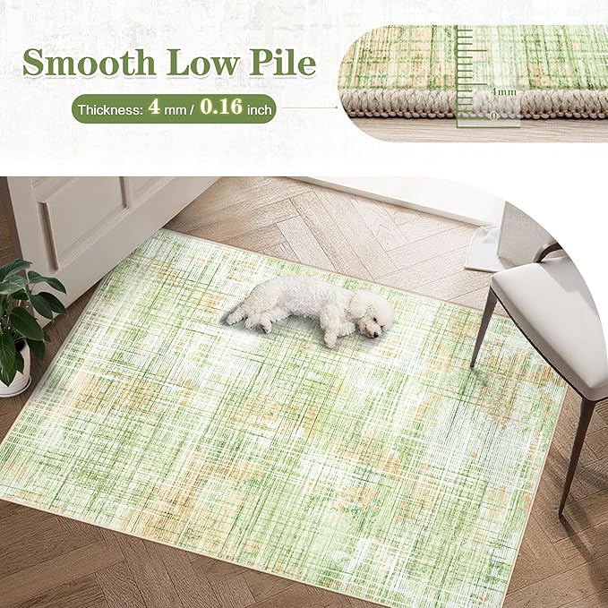 9x12 Area Rugs for Living Room: Washable Modern Abstract Rug Large Soft Non Slip Living Room Rug Indoor Low Pile Carpet for Bedroom Dining Room Home - Multi Green