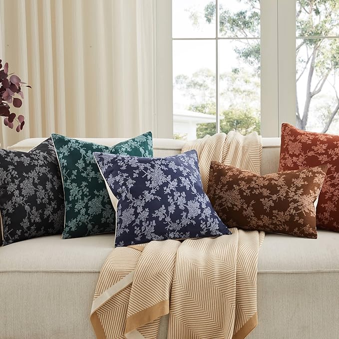 100% Cotton French Pastoral Throw Pillow Covers Set of 2, 12x20 Inch Background/Brown Farmhouse Decorative Cushion Covers for Sofa Bed Living Room Home Decor