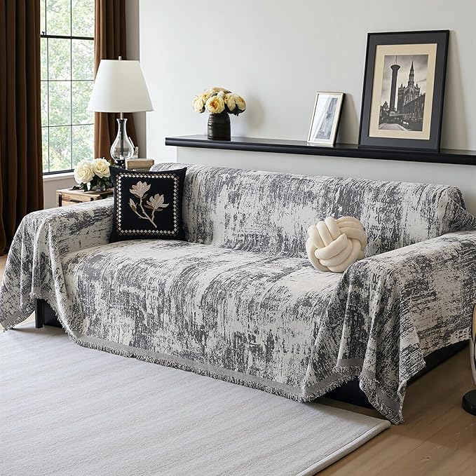 MEETSKY Boho Couch Cover for Dogs Washable Couch Sofa Protector for Love seat Sofa with Cats Friendly, Abstract Geometric Jacquard Sofa Covers Soft Modern Sofa Slipcovers, 71" X102", Deep Grey